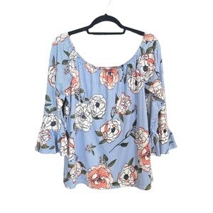 Kristin Nicole XL floral striped off the shoulder tunic style top.